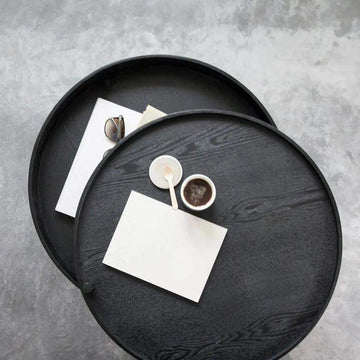 Modern Round Wood Rotating Tray Coffee Table with Storage & Metal Legs in Black-Richsoul-Coffee Tables,Furniture,Living Room Furniture